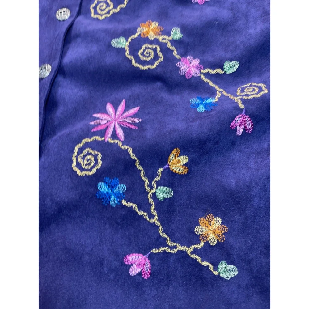 BonWorth Skirt Suit Set M Purple Floral Embroidered Faux Suede VTG Granny‎ Artsy